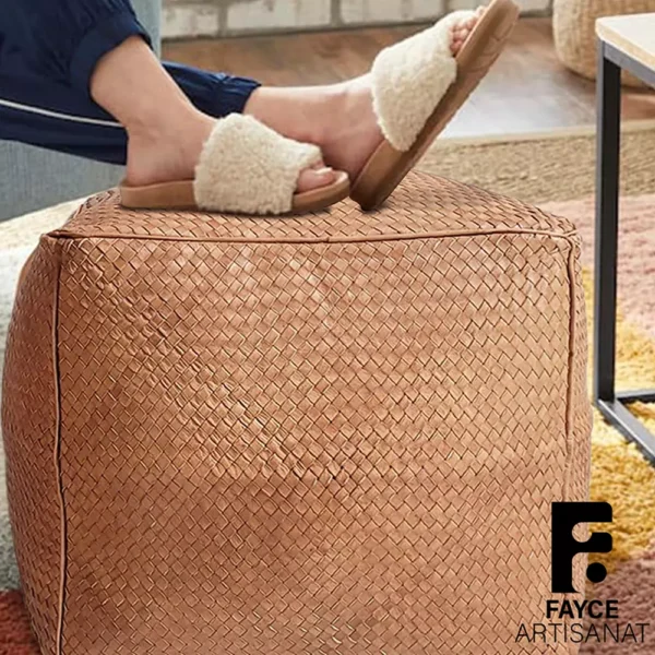 Handmade Braided Leather Pouf