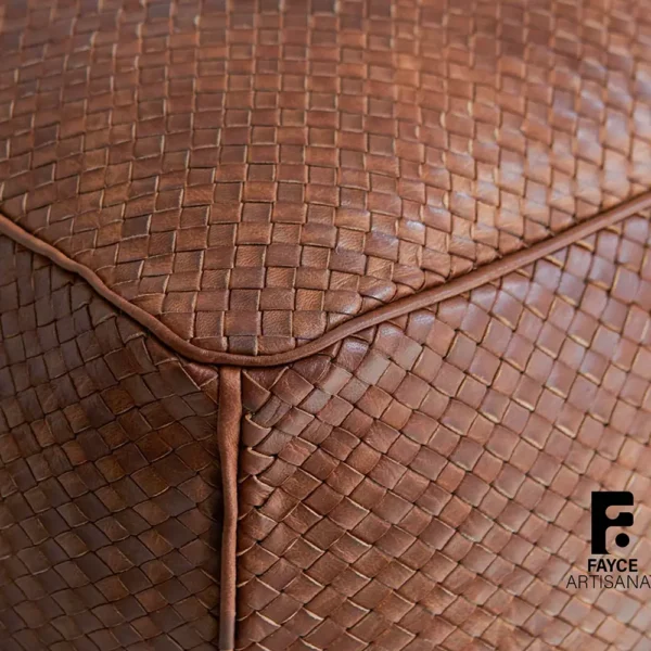 Handmade Braided Leather Pouf