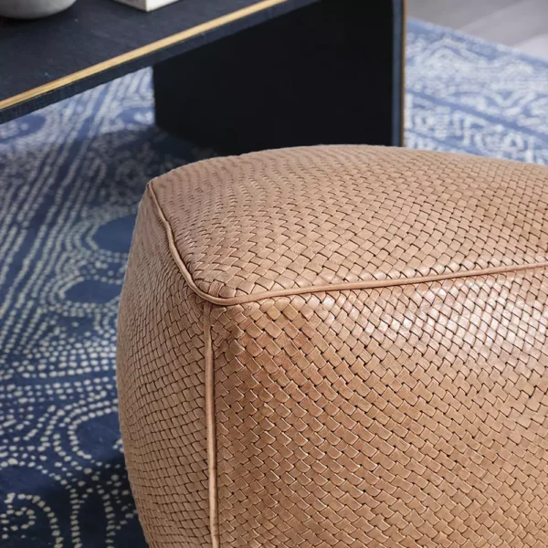 Handmade Braided Leather Pouf