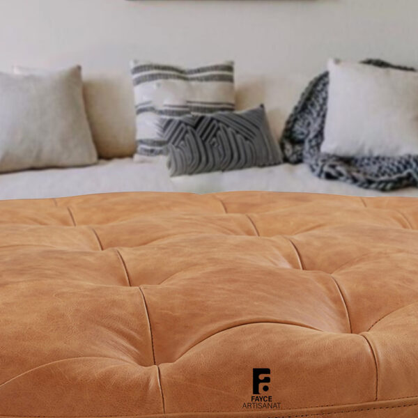 Round Leather Ottoman Pouf