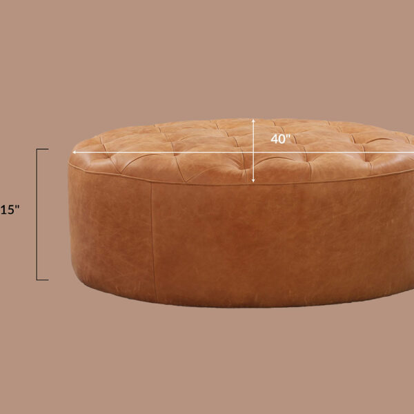 Round Leather Ottoman Pouf