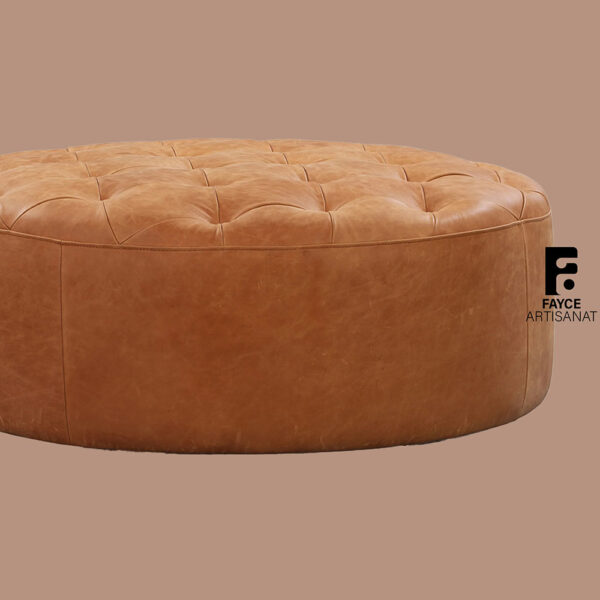 Round Leather Ottoman Pouf