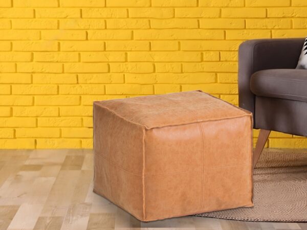 Handcrafted Square Leather Pouf