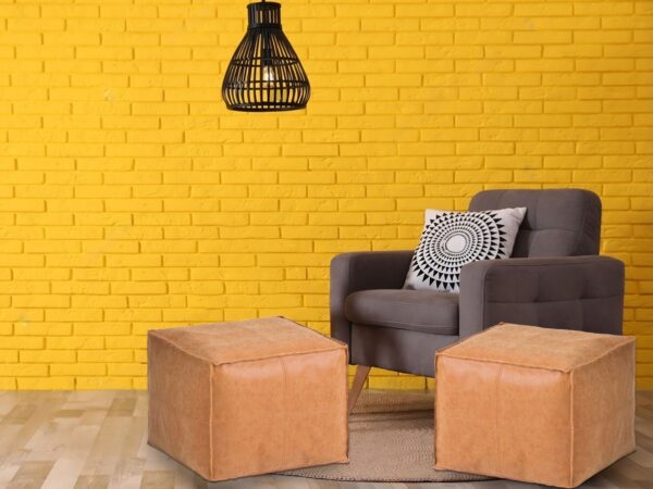 Handcrafted Square Leather Pouf
