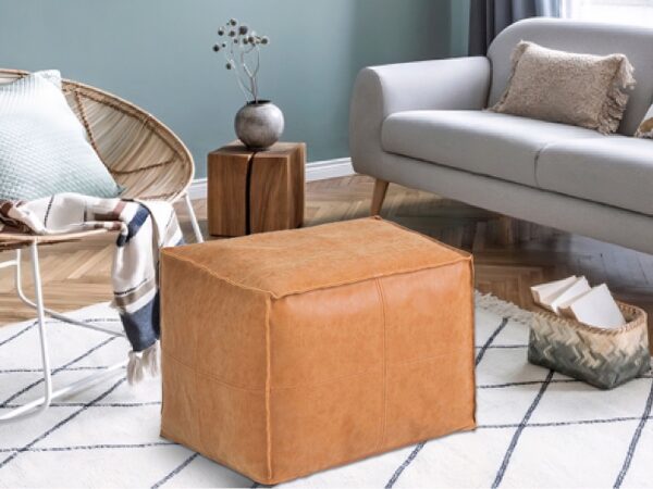 Handcrafted Square Leather Pouf