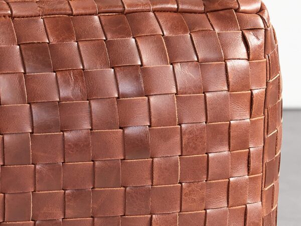 Stuffed Hand-Braided Leather Pouf 14X14X14 inches