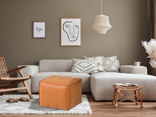 Handcrafted Square Leather Pouf