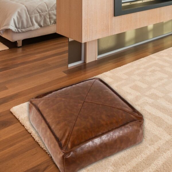 Leather square pouf from Morocco
