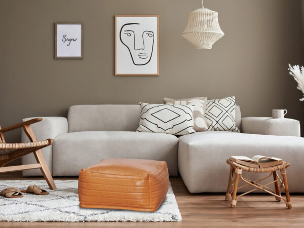 Modern Round Leather Pouf