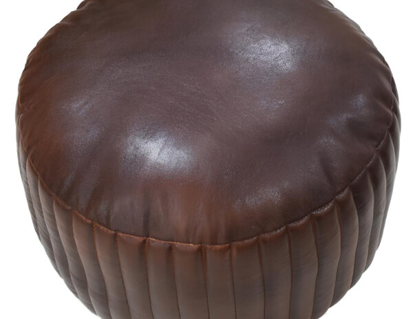 Round Moroccan Leather Pouf