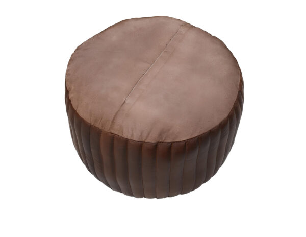 Round Moroccan Leather Pouf